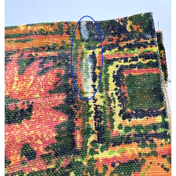 Vintage 70s curtains, green, brown, orange, yellow faux patchwork, pair - Picture 8 of 10